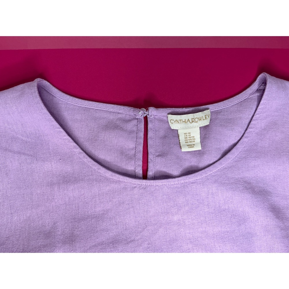 Cynthia Rowley‎ Womens Lilac Linen Blend Top Sz 1X Flutter Sleeve Flowy Coastal - Picture 3 of 8